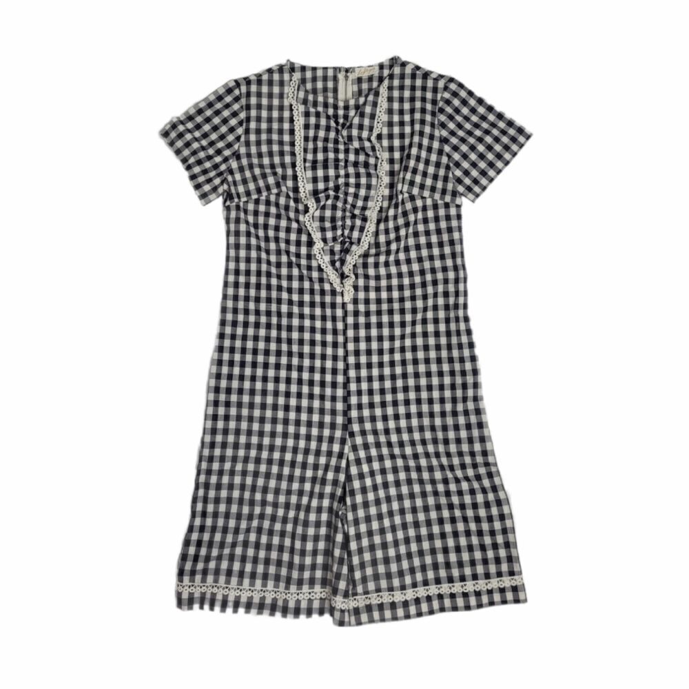 VINTAGE 60s romper black and white check plaid ruffled shorts S